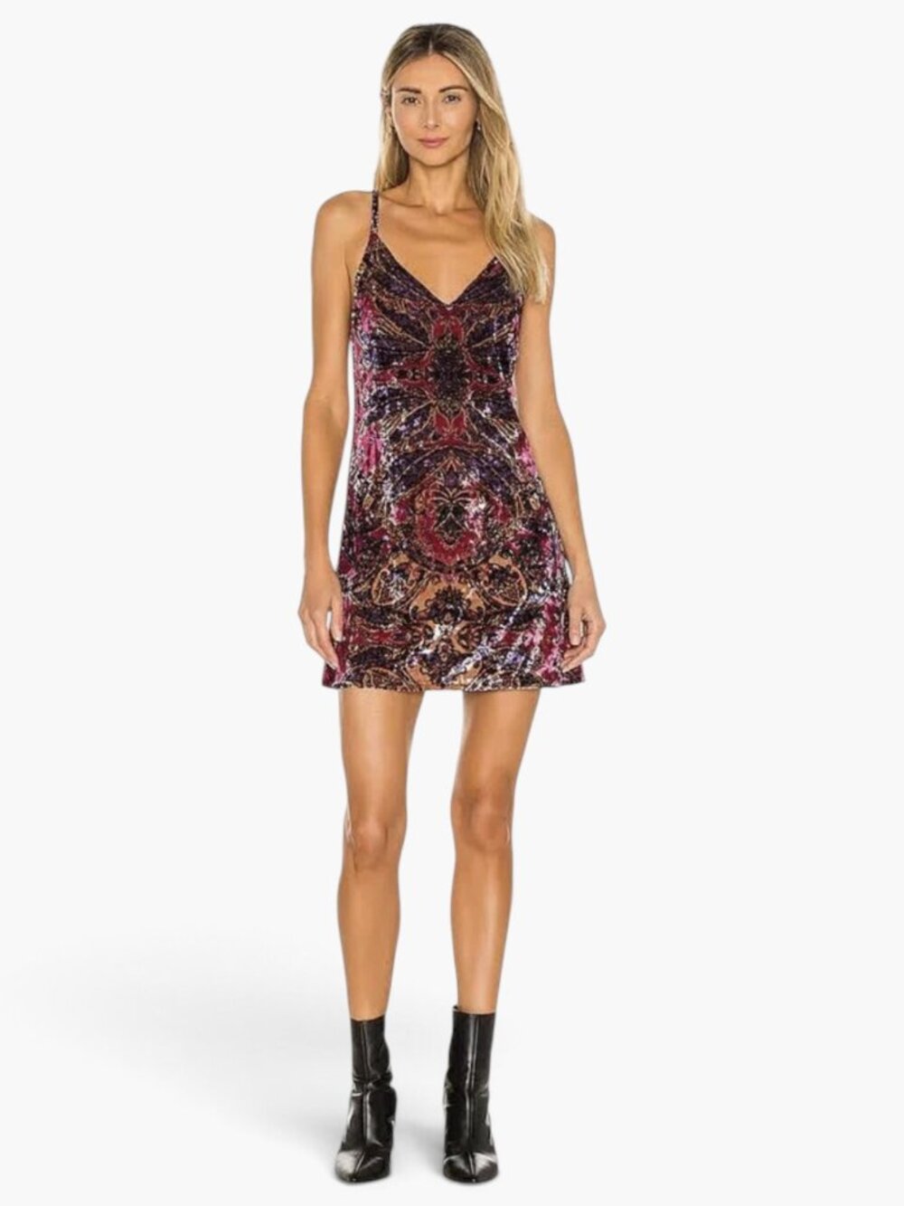 Free People Enchanted Women's L Pink Purple Velvet Mini Slip Dress Whimsigoth